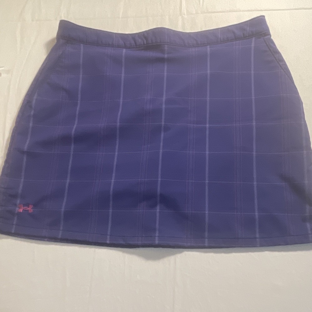 Under Armour Purple Plaid‎ Golf Skort 8 Stretch Pockets Athletic Zip Logo
